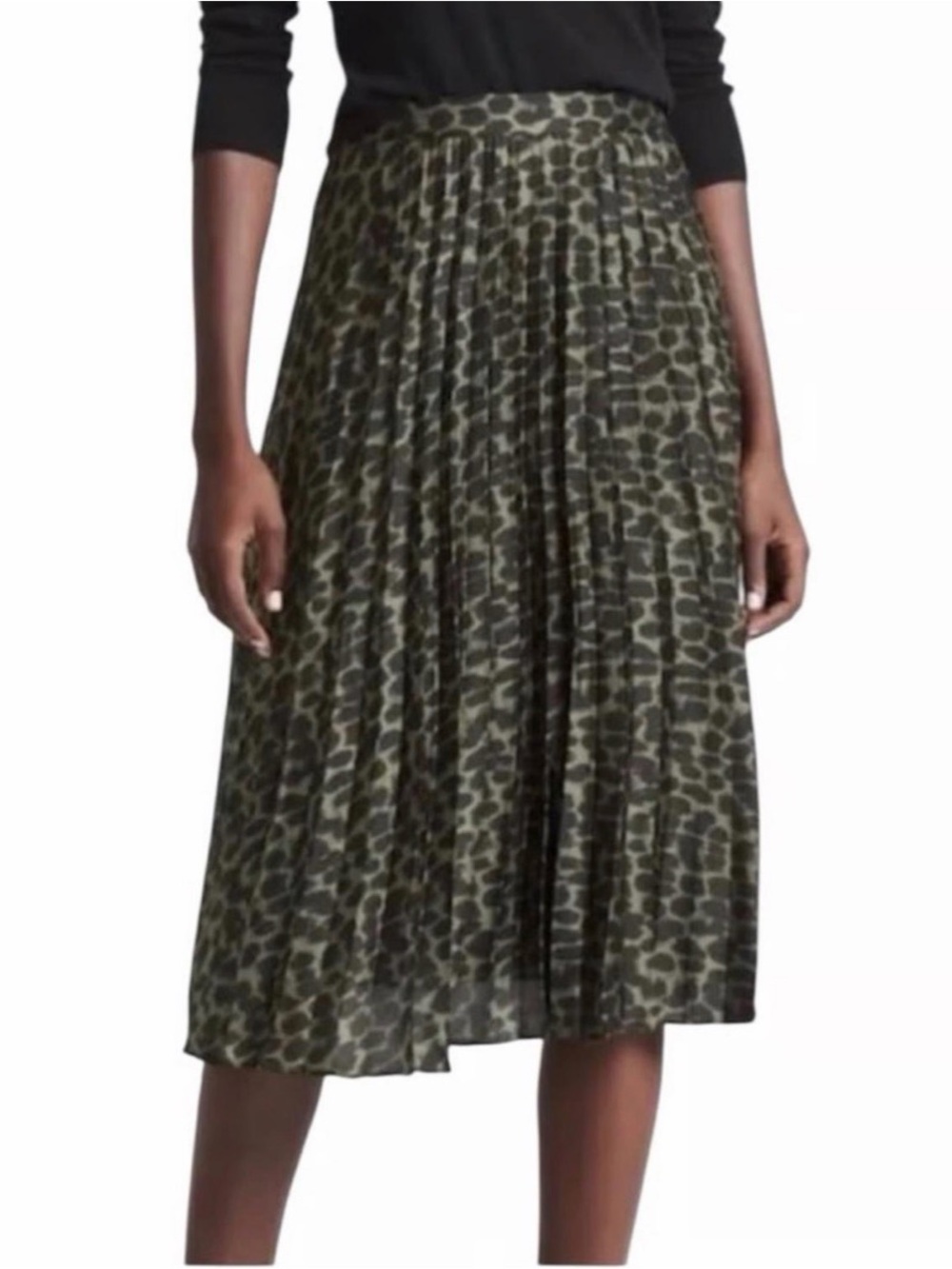 Banana Republic Women's Midi Skirt Green Leopard Satin Animal Print Size 12